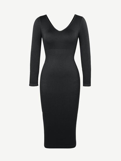 Wholesale Seamless V Neck Long Sleeve Waist Trimming Shaper Dress