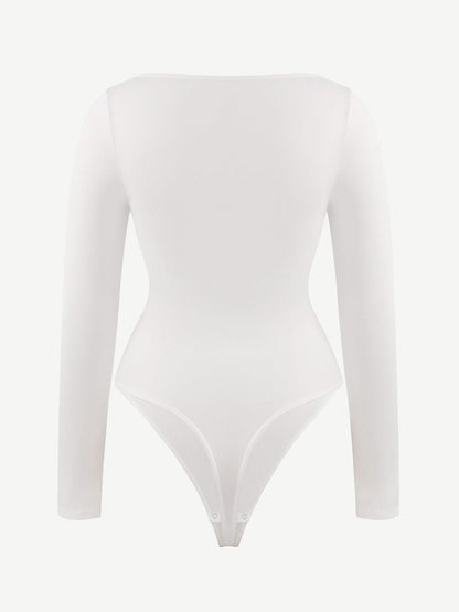 Wholesale Seamless Square Neck Long Sleeve 360° Waist Control Thong Bodysuit